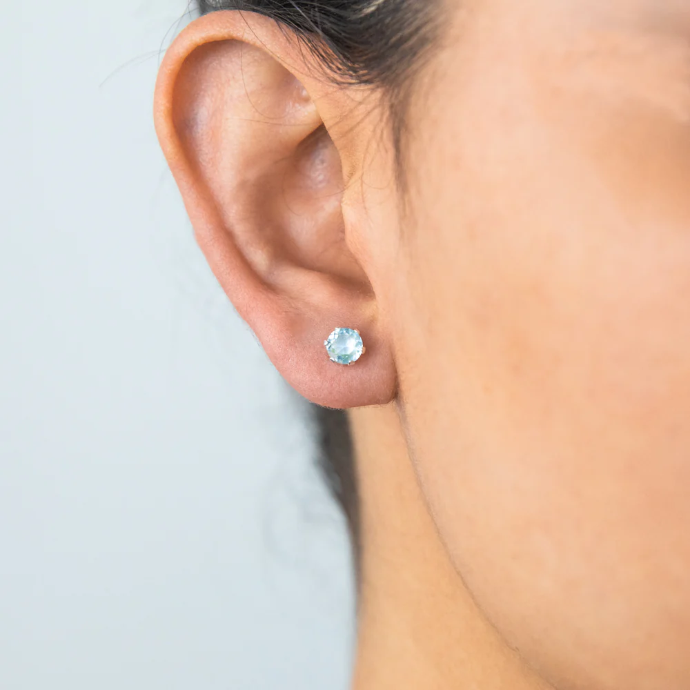 Sterling Silver Light Blue Crystal 5mm 6 Claw Studs SS - Image 2