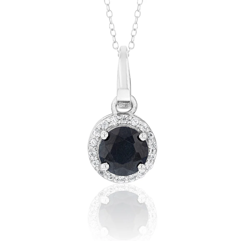 Sterling Silver Natural Enhanced Sapphire and White Zircon Set on Chain - Image 2