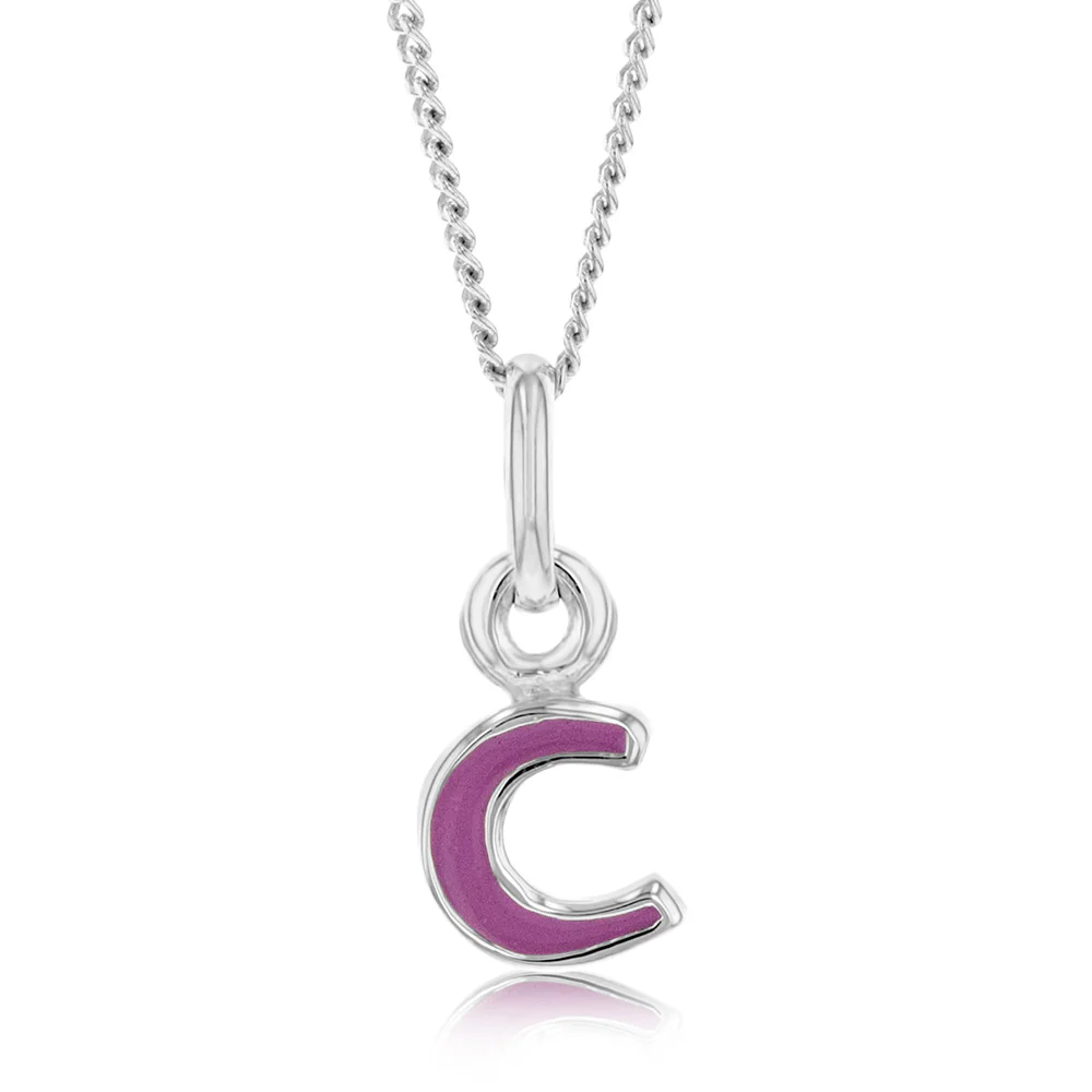 Sterling Silver Pink Enamel Initial "C" Pendant
