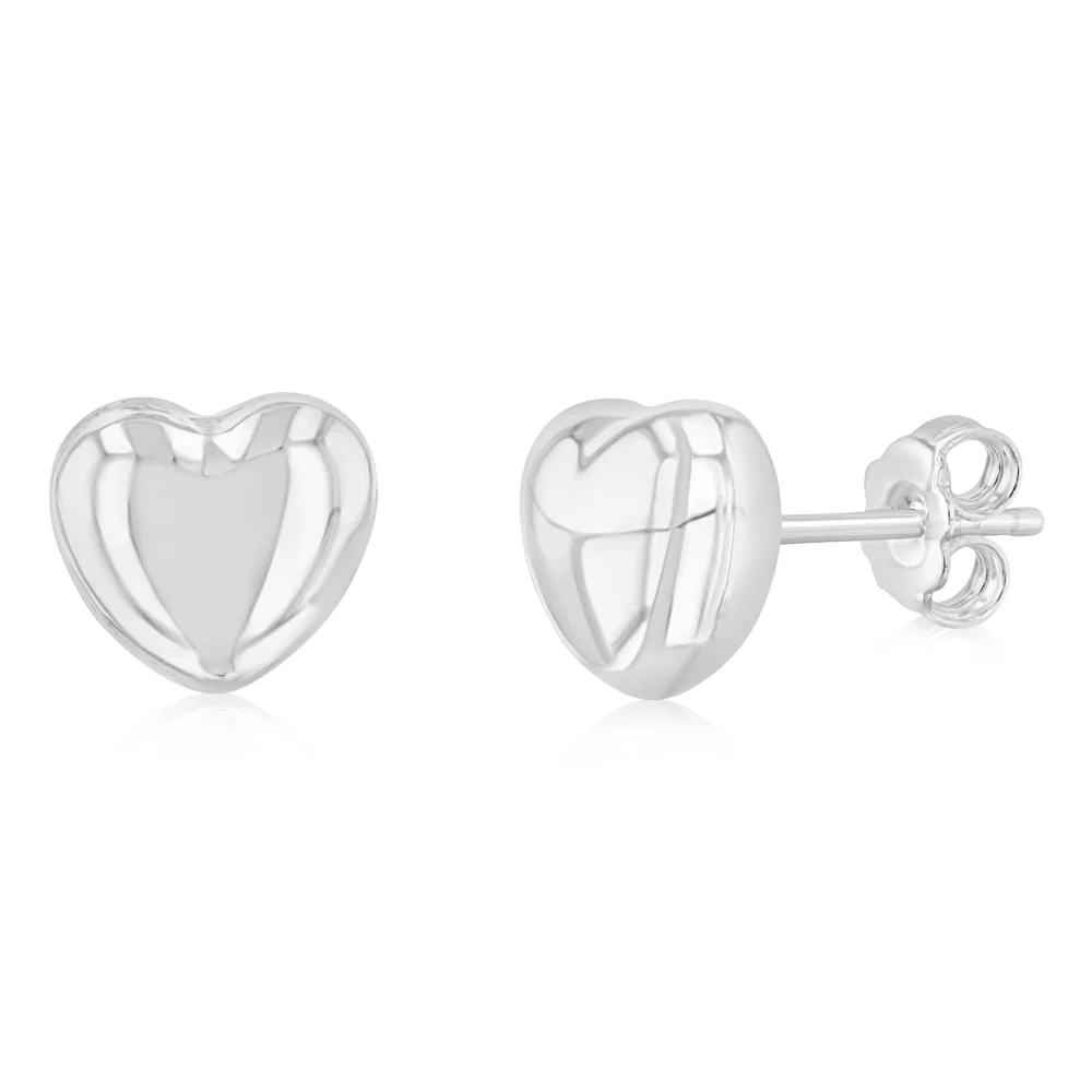 Sterling Silver Plain Heart Stud Earrings
