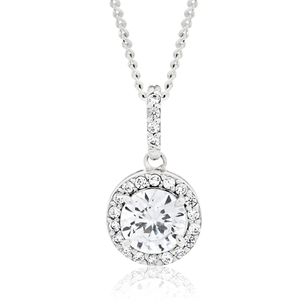 Sterling Silver Rhodium Plated Cubic Zirconia Round Pendant