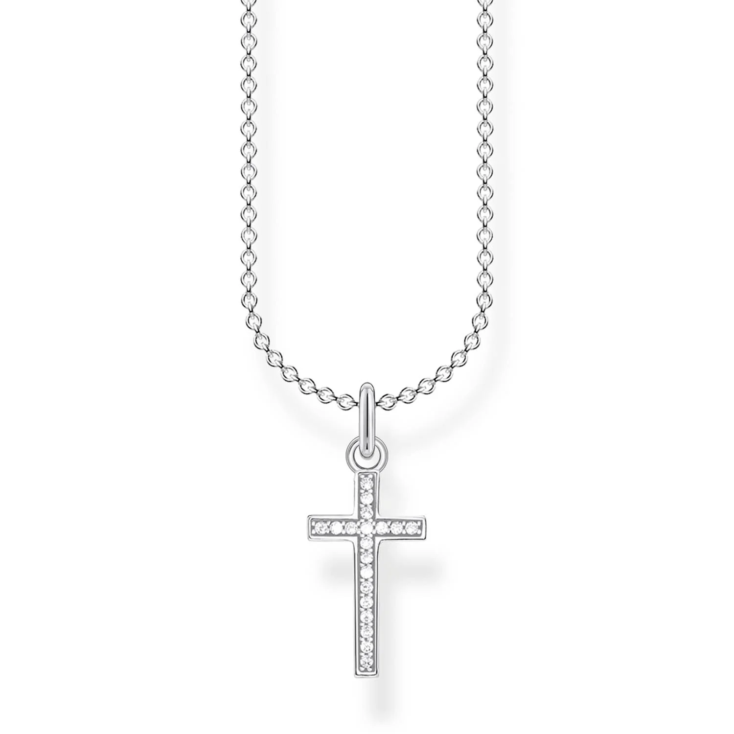 Sterling Silver Thomas Sabo Charm Club Corss Zirconia Pave Necklace 38-45cm